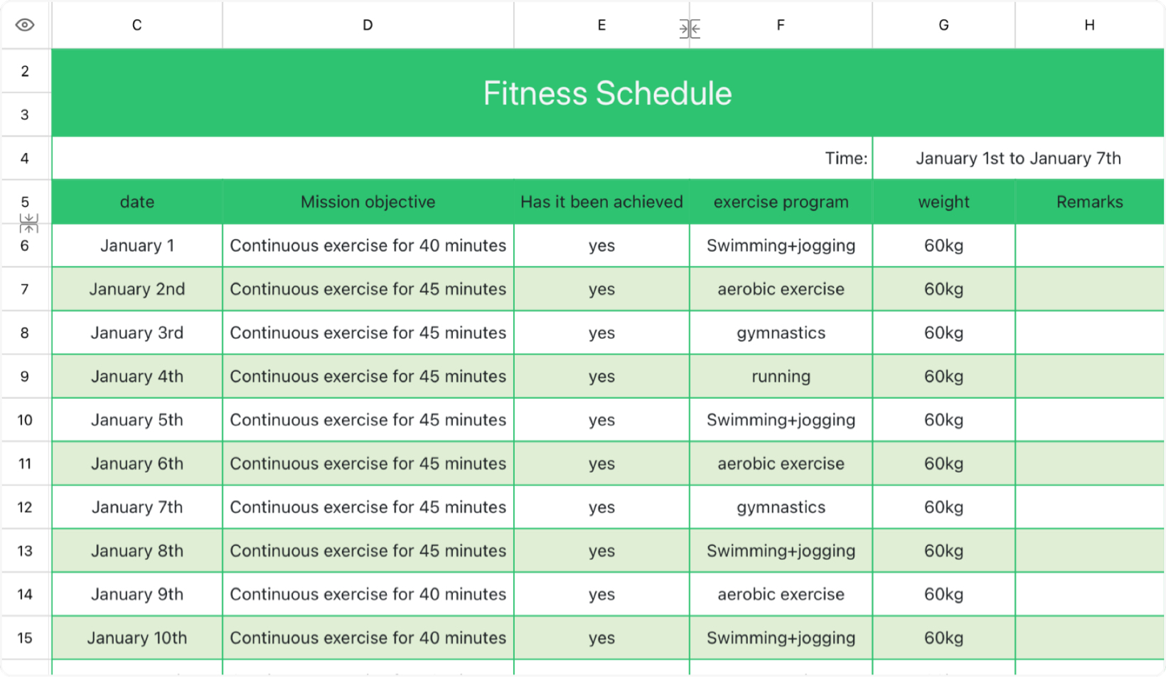 Fitness Schedule 2